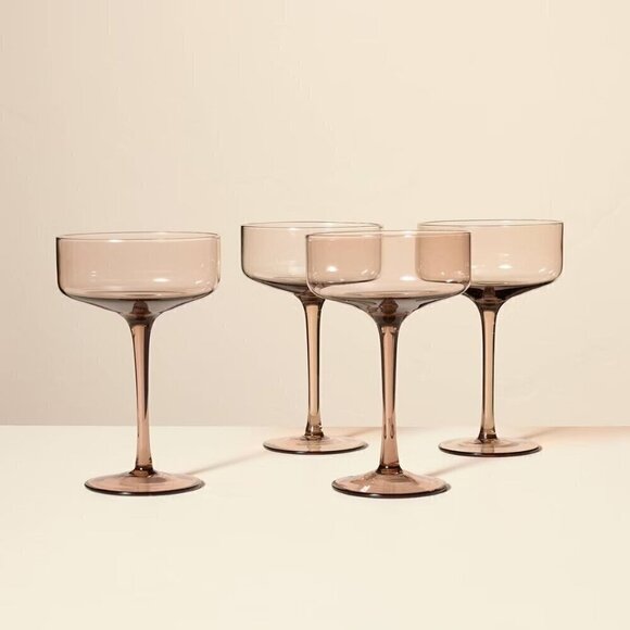 Hearth & Hand Magnolia 9.8oz Tinted Glass Coupe Drinkware Light Brown Set of 4